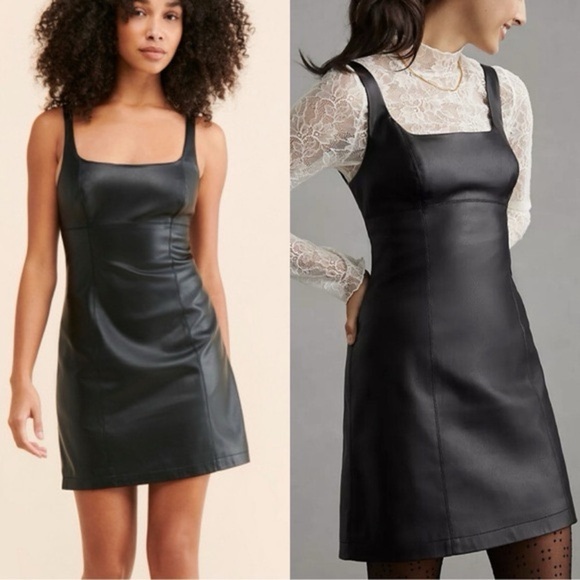 Anthropologie Dresses & Skirts - NWT Maeve Anthropologie Square-neck leather black dress S
